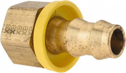 Barbed Push-On Hose Female Swivel: 5/8-18 UNF, Brass, 3/8" Barb
