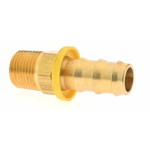 Barbed Push-On Hose Male Connector: 1/2-14 MNPT, Brass, 5/8" Barb