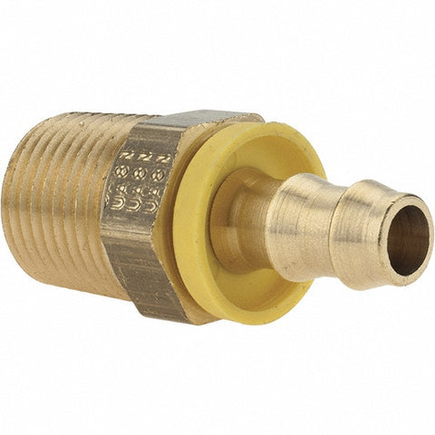 Barbed Push-On Hose Male Connector: 1/2-14 MNPTF, Brass, 3/8" Barb