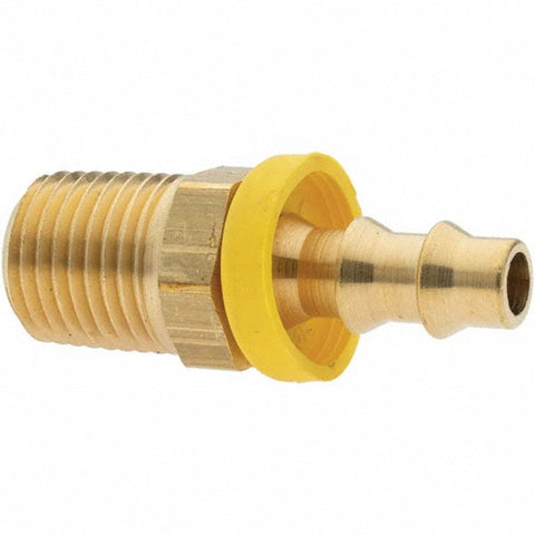 Barbed Push-On Hose Male Connector: 1/4-18 MNPTF, Brass, 1/4" Barb