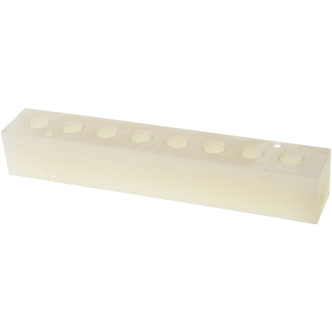 Manifold: 3/8" Inlet, 1/4" Outlet, 2 Inlet Ports, 8 Outlet Ports, 7.63" OAL, 1.25" OAW, 1-1/4" OAH