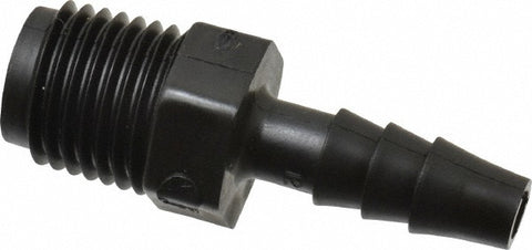 Barbed Tube Connector: 1/4" Barbs, 1/4" NPT