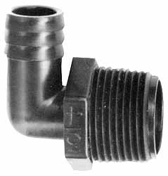 Barbed Tube Elbow: 3/8" Barbs, 1/2" NPT