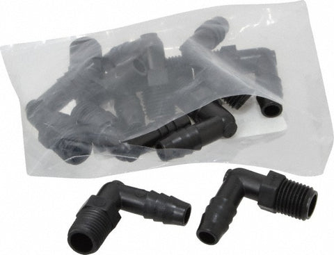 Barbed Tube Elbow: 3/8" Barbs, 1/4" NPT
