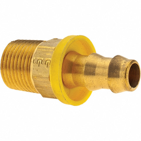 Barbed Push-On Hose Male Connector: 3/8-18 Male NPTF, Brass, 3/8" Barb