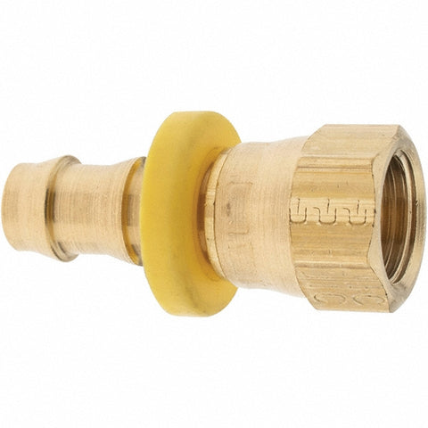 Barbed Push-On Hose Female Swivel: 3/8" & 9/16-18 Female JIC, Brass, 3/8" Barb