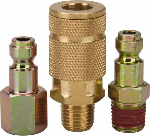3 Piece 1/4" Body 1/4 NPT 145 psi Tru-Flate Automotive Pneumatic Coupling Plug Set