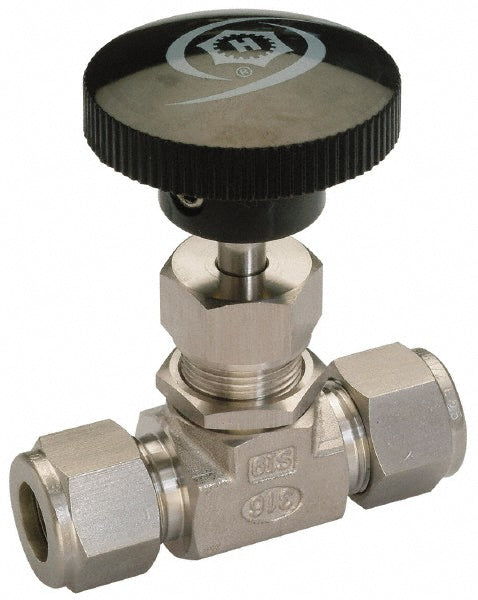 Needle Valve: Round Knob Handle, Straight, 10 mm Pipe, Compression x Compression End