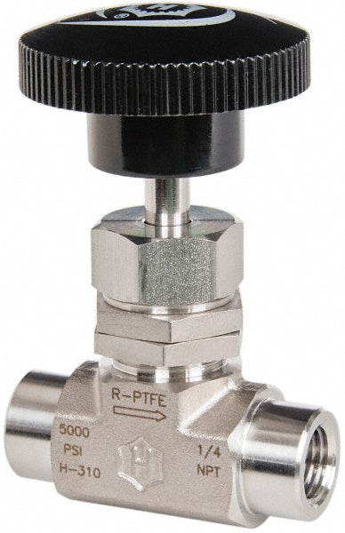 Needle Valve: Round Knob Handle, Straight, 1/4" Pipe, FNPT x FNPT End, Stainless Steel Body