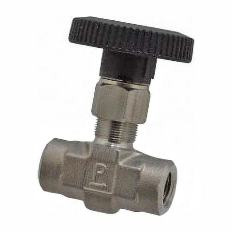 Needle Valve: Round Handle, Straight, 1/4" Pipe, FNPT x FNPT End, Stainless Steel Body, Polytetrafluoroethylene Seal