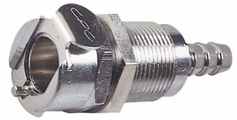 1/4" Inside Tube Dia, Brass, Quick Disconnect, Hose Barb Valved Panel Mount Coupling Body