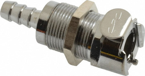 1/4" Inside Tube Dia, Brass, Quick Disconnect, Hose Barb Valved Panel Mount Coupling Body