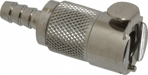 1/4" Inside Tube Dia, Brass, Quick Disconnect, Hose Barb Valved Inline Coupling Body