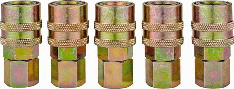 5 Piece 1/4" Body 1/4 NPT 215 psi Steel Industrial Pneumatic Coupling Plug Set