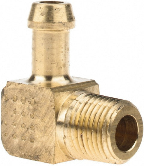 Barbed Hose Fitting: 1/8" x 1/4" ID Hose, Elbow