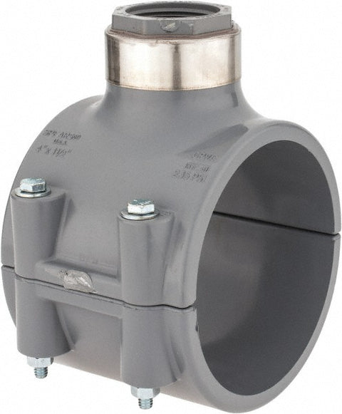 4 x 1-1/4" CPVC Plastic Pipe Clamp On Saddle with Viton O-Ring