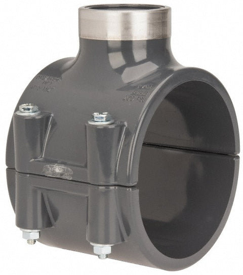 4 x 1-1/2" PVC Plastic Pipe Clamp On Saddle with Viton O-Ring