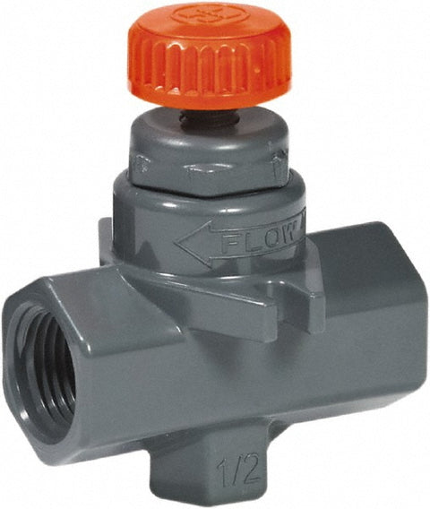 Needle Valve: Straight, 1/4" Pipe, Polypropylene Body, FPM Seal