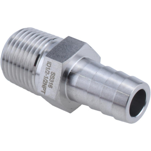 Pipe Hose Connector: 1/2", 316 Stainless Steel