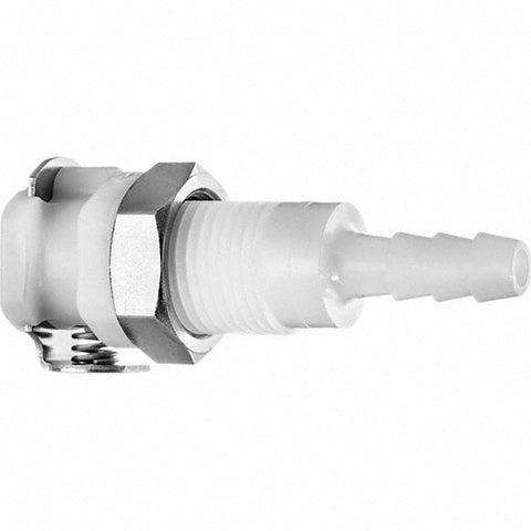 Plastic Quick-Disconnect Tube Couplings: Type: Panel Mount Hose Barb-Female Socket; Nominal Flow Size: 1/8; Tube Inside Diameter: 1/8