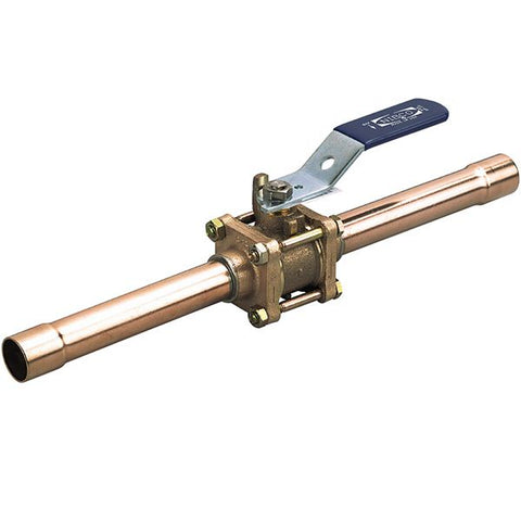 (Nibco Part#:  NJ93HCA) CS-595-YX-66 & CS-595-YX-66-EC - Three-Piece Bronze Ball Valve - Medical Gas, Copper Stub Ends, Stainless Trim