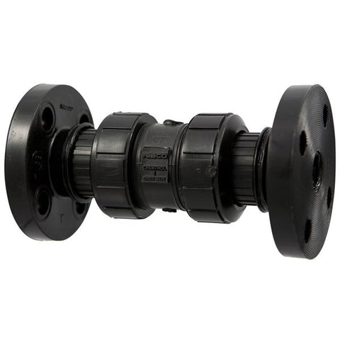 (Nibco Part#:  MC802A6) F61BC-V - Ball Check Valve - Flanged, True Union, Black PP, FKM