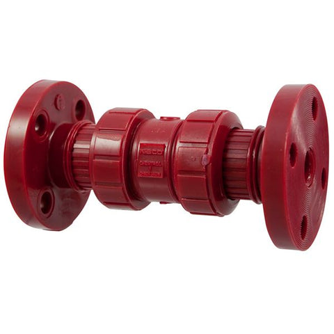 (Nibco Part#:  MD802A6) F65BC-V - Ball Check Valve - Flanged, True Union, Kynar Red PVDF Schedule 80, FKM