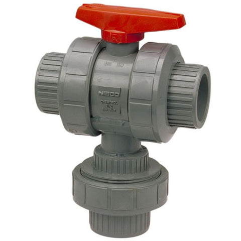 (Nibco Part#:  MB986A6) S51D2-E - Ball Valve - Socket, True Union, 3-Way 2-Position Diverter, Corzan CPVC Schedule 80, EPDM