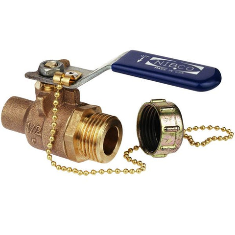 (Nibco Part#:  NJ838X6) S-585-66-LF-HC - Two-Piece Bronze Ball Valve - Lead-Free*, Full Port, Stainless Steel Trim, Solder, Hose Connection