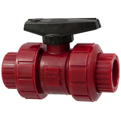 (Nibco Part#:  MD914AA) T65TB-E - Ball Valve - Model C, Threaded, Tru-Bloc True Union, Kynar Red PVDF Schedule 80, EPDM