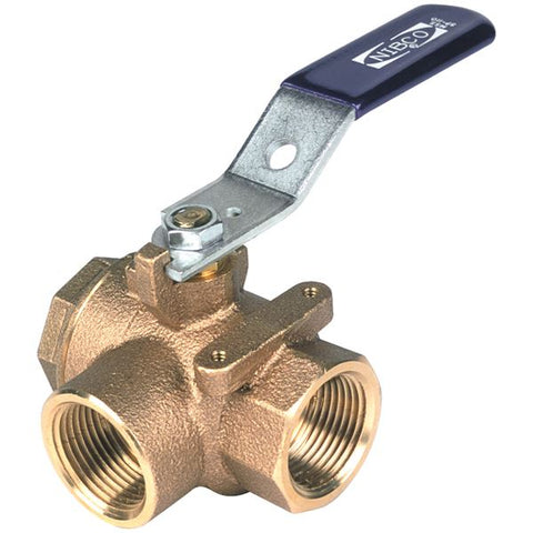 (Nibco Part#:  NL95L1B) T-580-70-66-W3 - Two-Piece Bronze Ball Valve - Three-Way, Conventional Port, Threaded