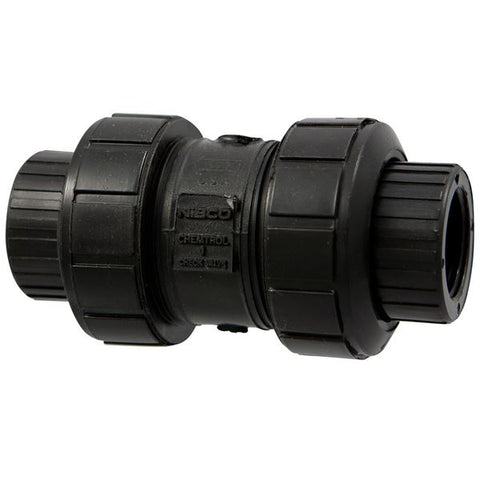 (Nibco Part#:  MC818A6) T61BC-E - Ball Check Valve - Threaded, True Union, Black PP, EPDM