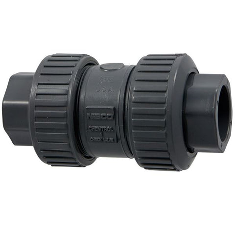 (Nibco Part#:  MA818AF) T45BC-E - Ball Check Valve - Threaded, True Union, PVC Schedule 80, EPDM